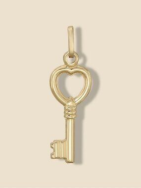14k Solid Gold Key Pendant Heart Charm Gift By Tehrani Jewelry